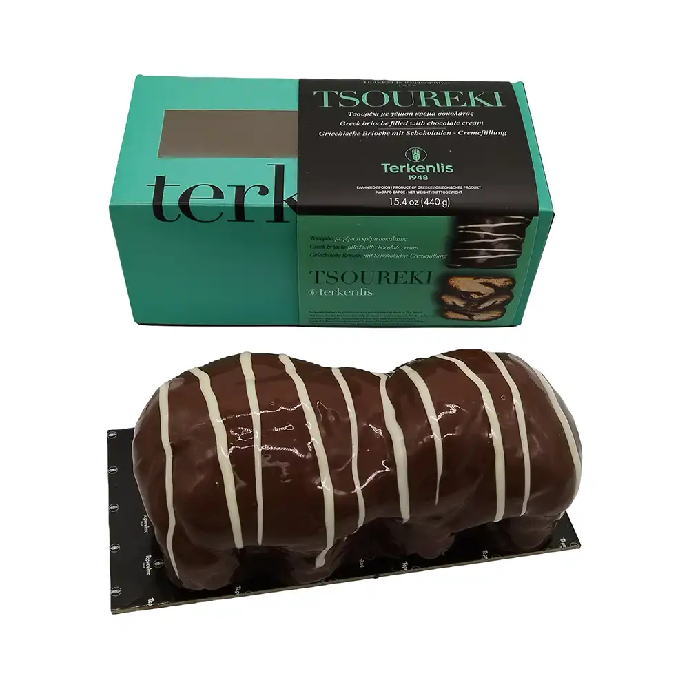 Terkenlis Tsoureki filled with chocolate cream and dark coating (brioche) 440g